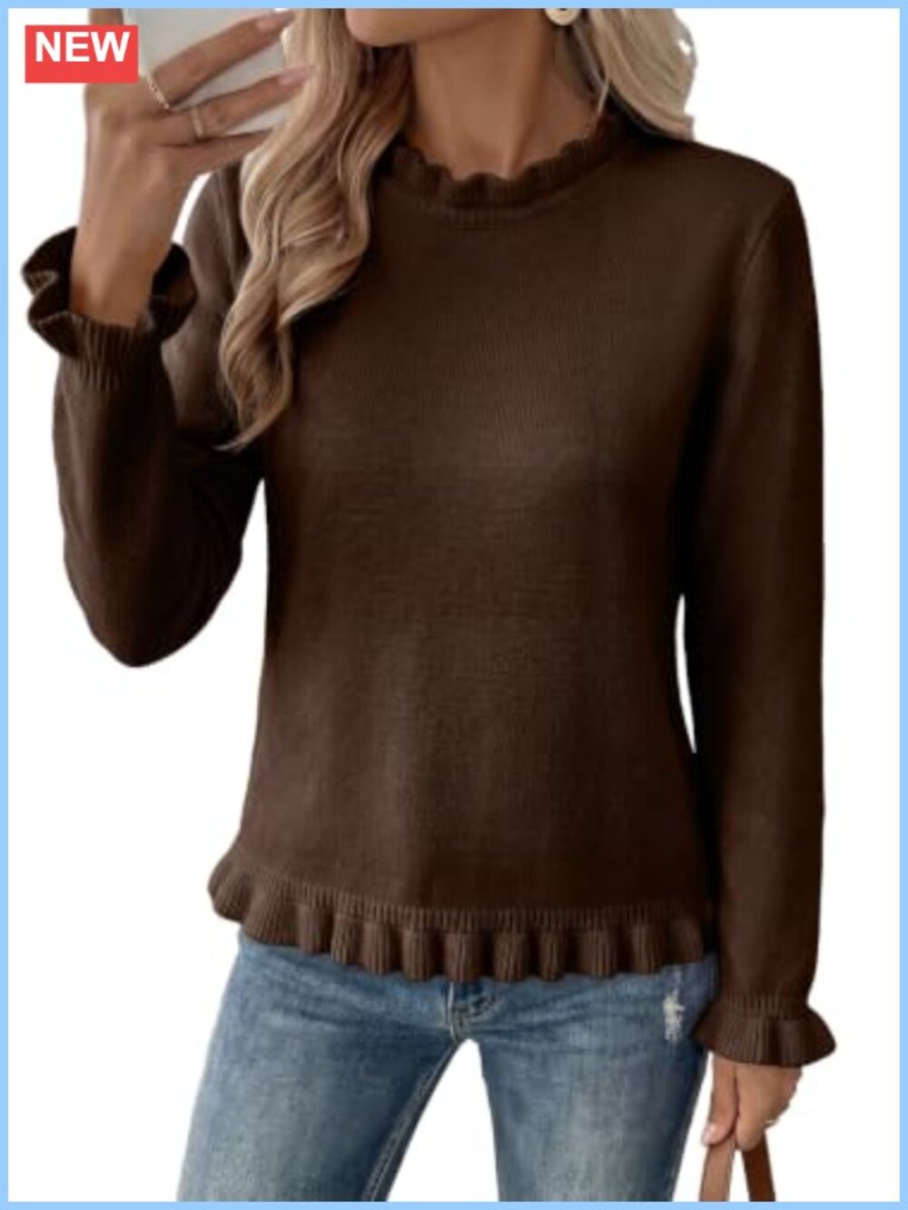 Women's Peplum Sweater Ruffle Mock Neck Pullover Long Sleeve